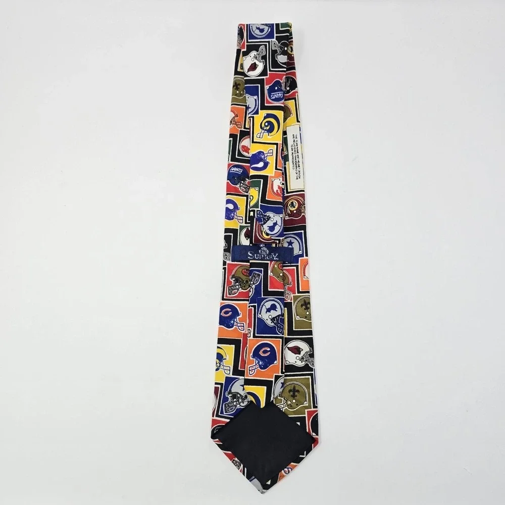 Surrey Mens Football Helmet Grid Print Necktie Multi Color Sports Fan Tie